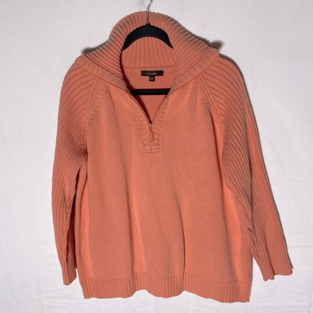 Cotton Ginny Coral Cotton Knit Zip Turtleneck V Neck Sweater M